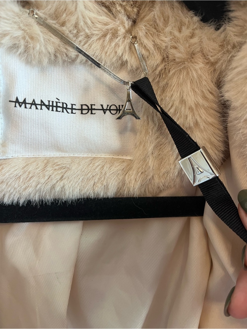 Maniere De Voir Faux Fur Biker Jacket Beige Cream | XXS/XS - Picture 4 of 15
